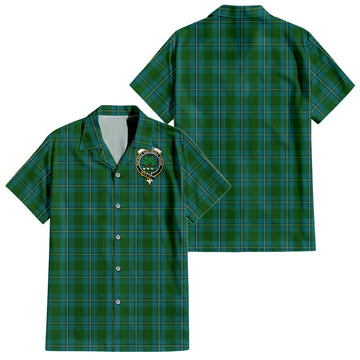 Irvine of Bonshaw Tartan Short Sleeve Button Down Shirt with Family Crest