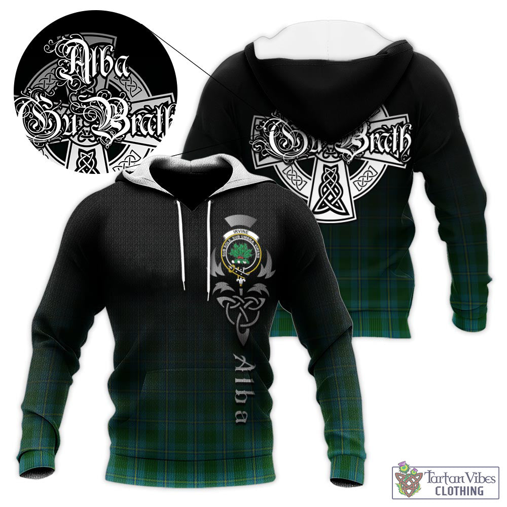 Tartan Vibes Clothing Irvine of Bonshaw Tartan Knitted Hoodie Featuring Alba Gu Brath Family Crest Celtic Inspired