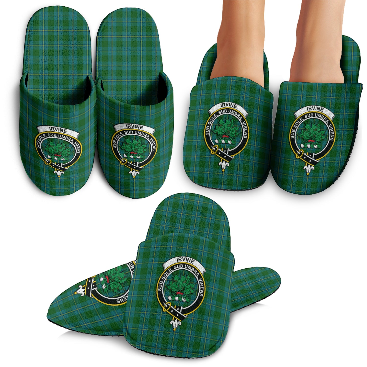 Irvine of Bonshaw Tartan Home Slippers with Family Crest - Tartanvibesclothing