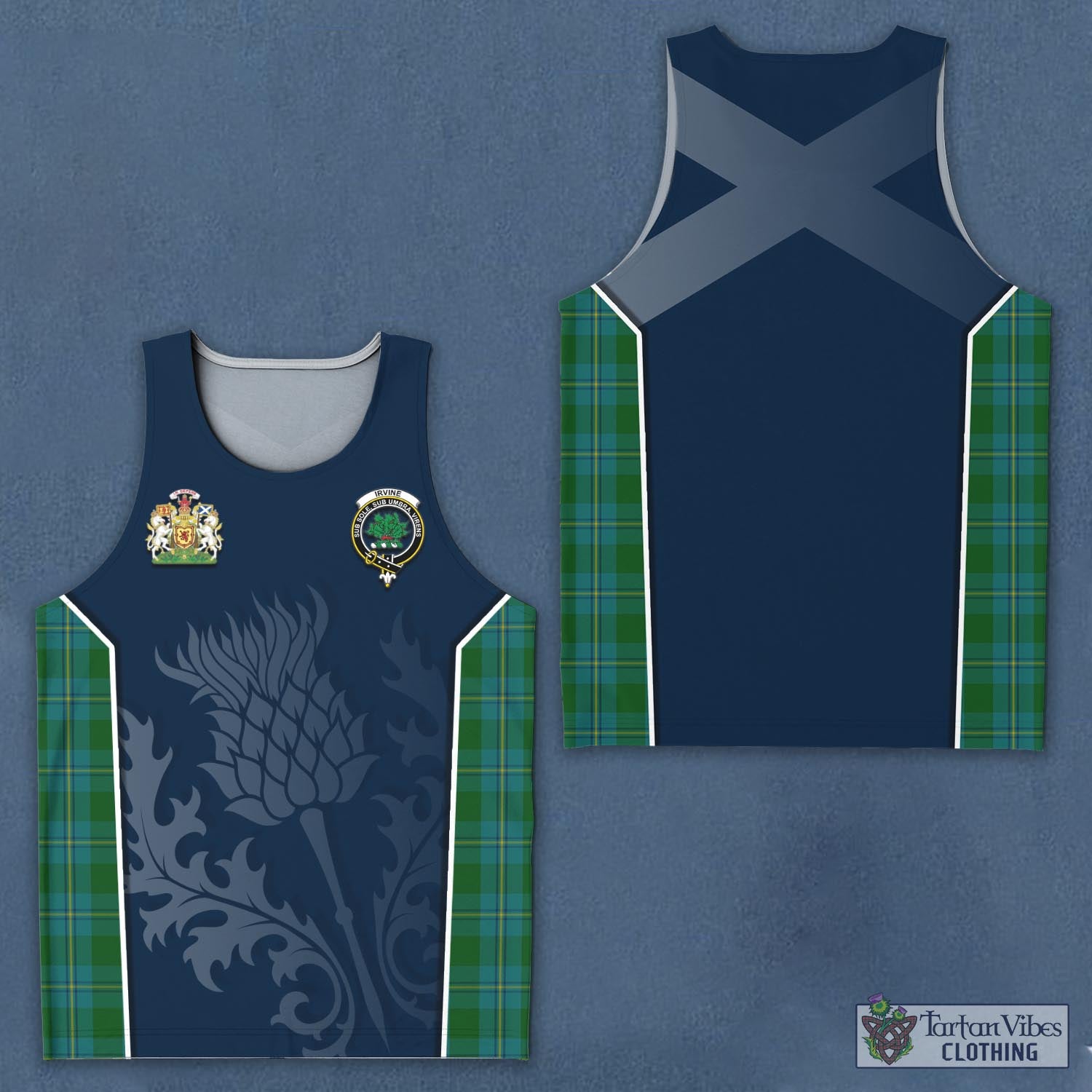 Tartan Vibes Clothing Irvine of Bonshaw Tartan Men's Tanks Top with Family Crest and Scottish Thistle Vibes Sport Style