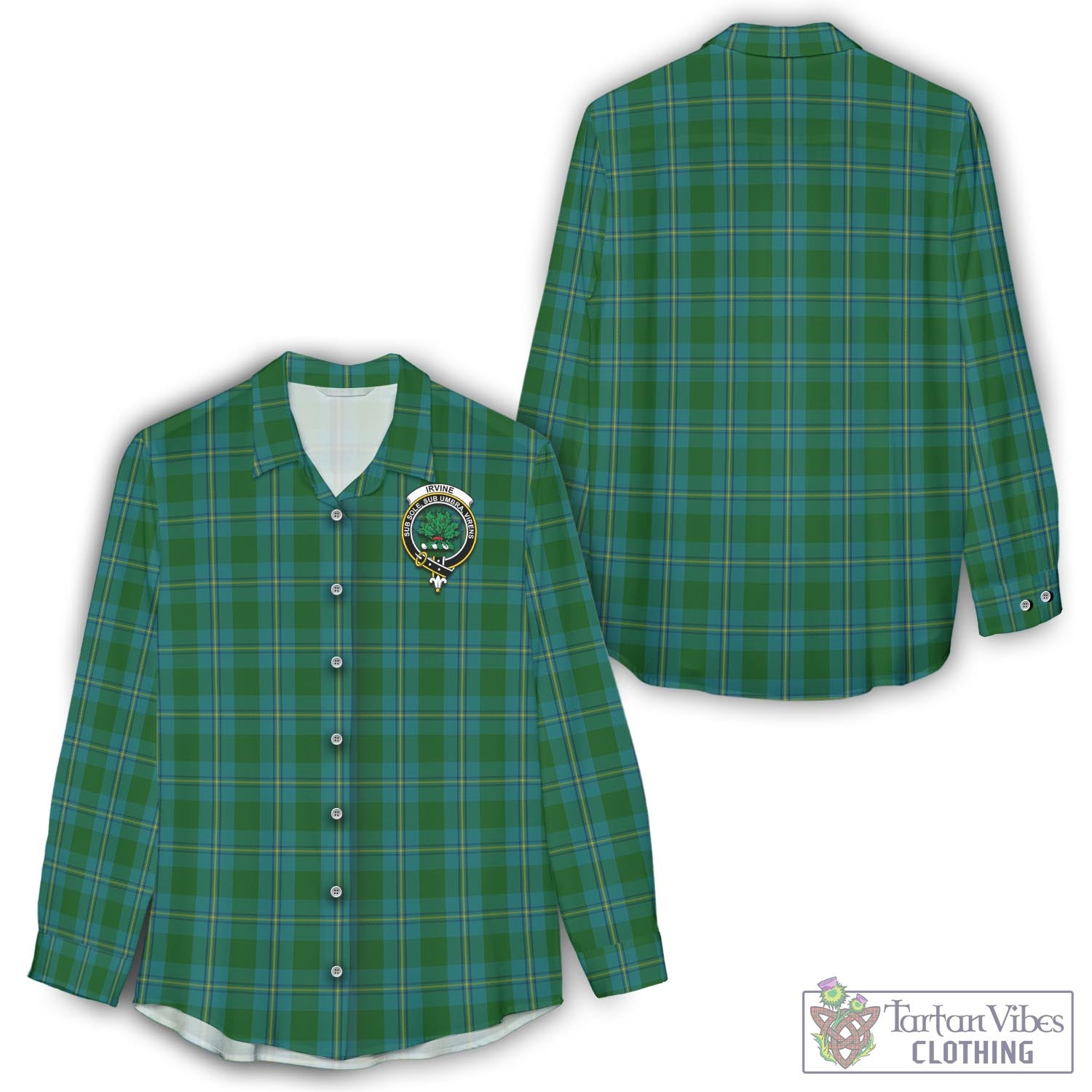 Tartan Vibes Clothing Irvine of Bonshaw Tartan Womens Casual Shirt with Family Crest