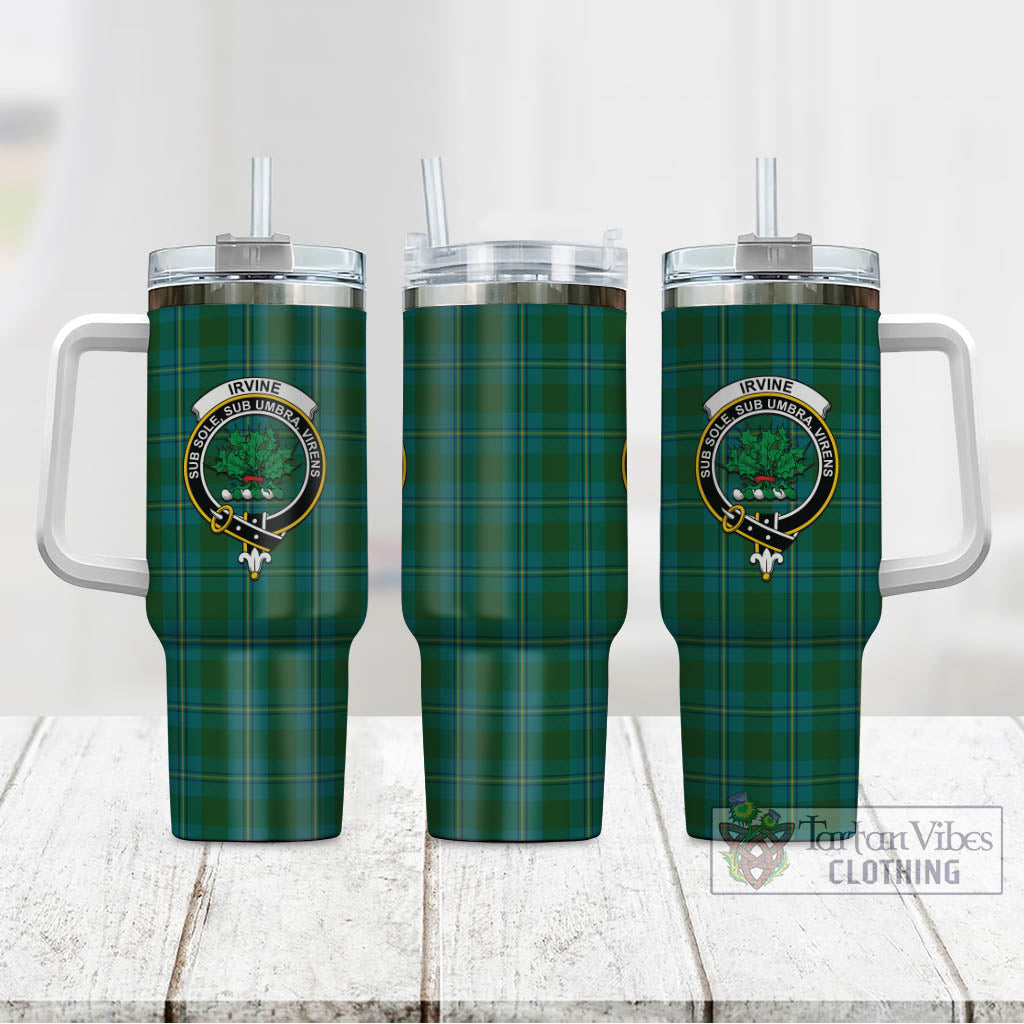 Tartan Vibes Clothing Irvine of Bonshaw Tartan and Family Crest Tumbler with Handle