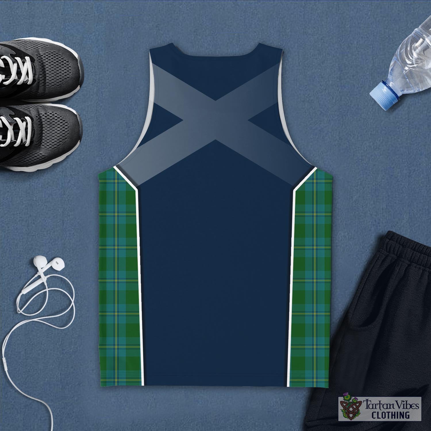 Tartan Vibes Clothing Irvine of Bonshaw Tartan Men's Tanks Top with Family Crest and Scottish Thistle Vibes Sport Style