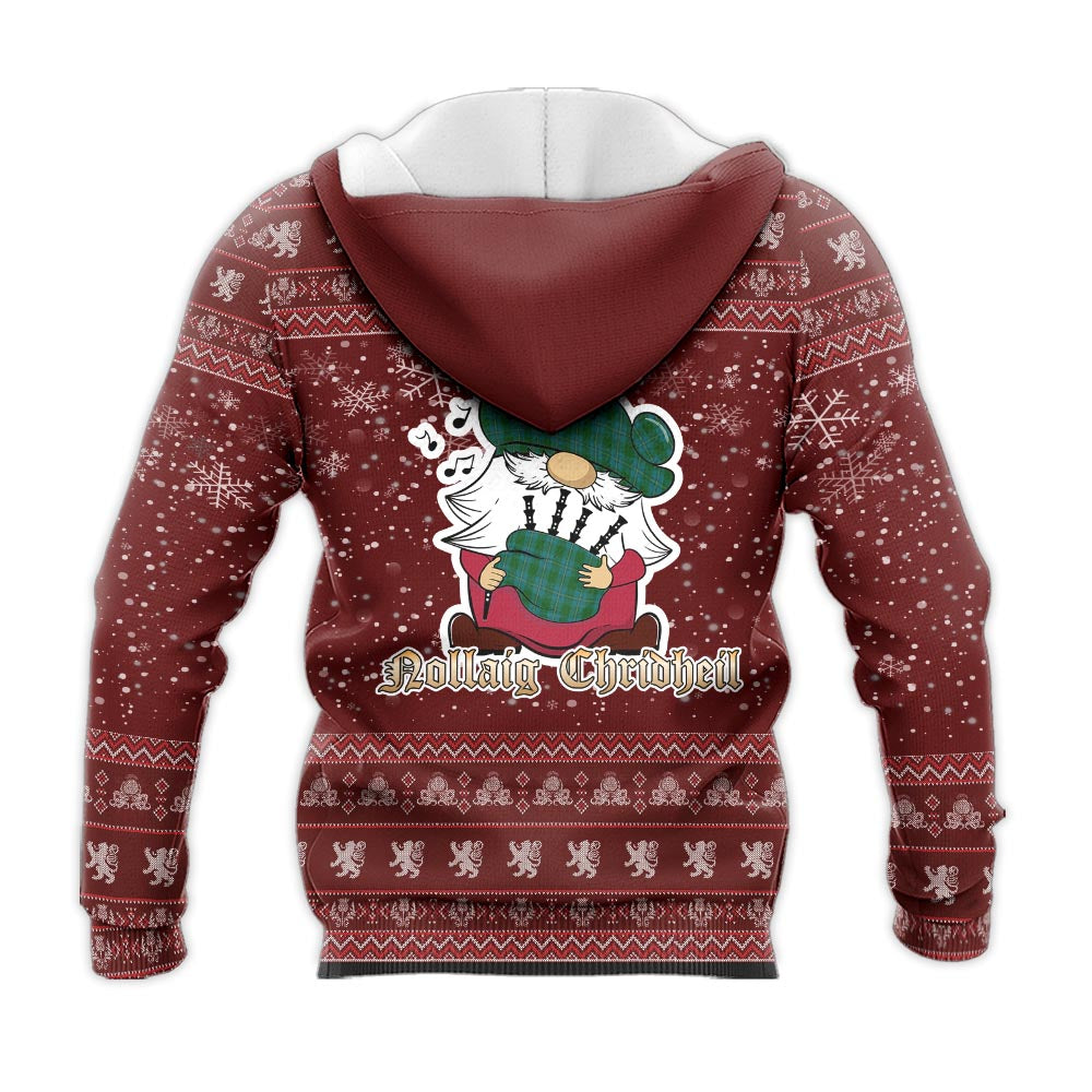 Irvine of Bonshaw Clan Christmas Knitted Hoodie with Funny Gnome Playing Bagpipes - Tartanvibesclothing