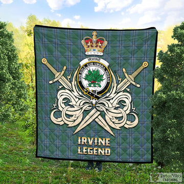 Irvine of Drum Tartan Quilt with Clan Crest and the Golden Sword of Courageous Legacy