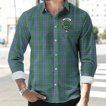 Irvine of Drum Tartan Long Sleeve Button Up Shirt with Family Crest