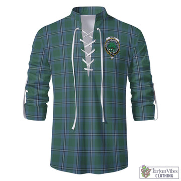Irvine of Drum Tartan Men's Scottish Traditional Jacobite Ghillie Kilt Shirt with Family Crest