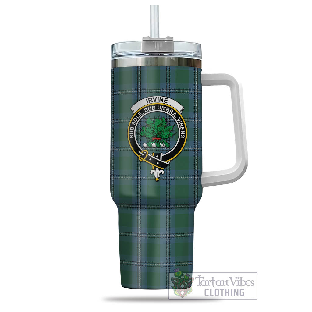 Tartan Vibes Clothing Irvine of Drum Tartan and Family Crest Tumbler with Handle