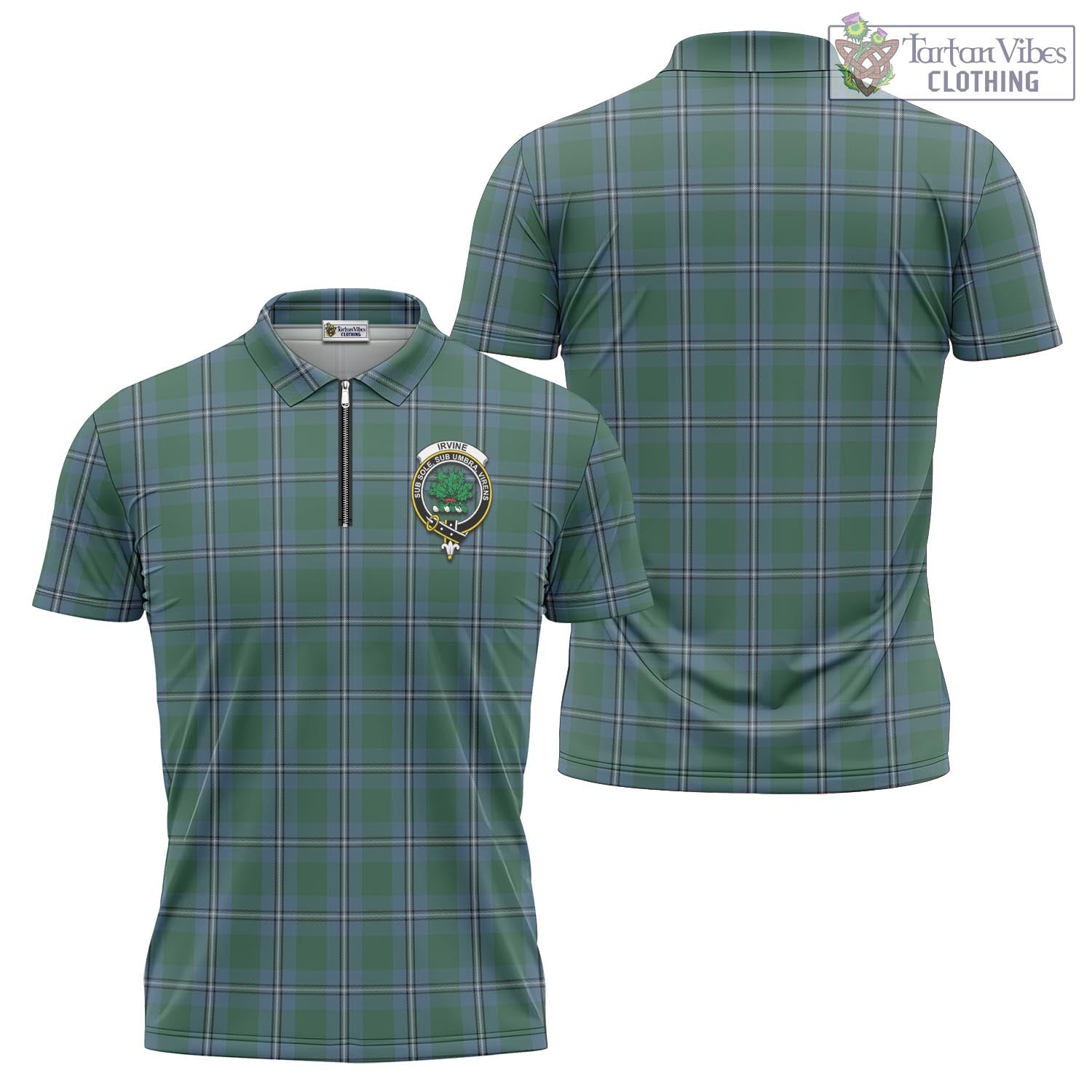 Tartan Vibes Clothing Irvine of Drum Tartan Zipper Polo Shirt with Family Crest