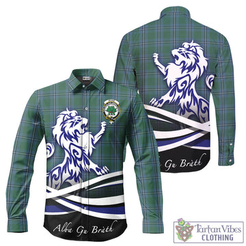 Irvine of Drum Tartan Long Sleeve Button Up Shirt with Alba Gu Brath Regal Lion Emblem