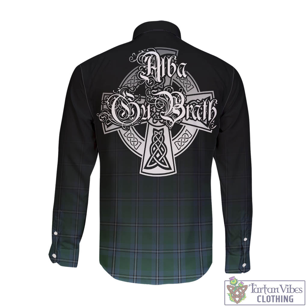 Tartan Vibes Clothing Irvine of Drum Tartan Long Sleeve Button Up Featuring Alba Gu Brath Family Crest Celtic Inspired