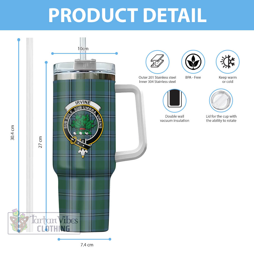 Tartan Vibes Clothing Irvine of Drum Tartan and Family Crest Tumbler with Handle