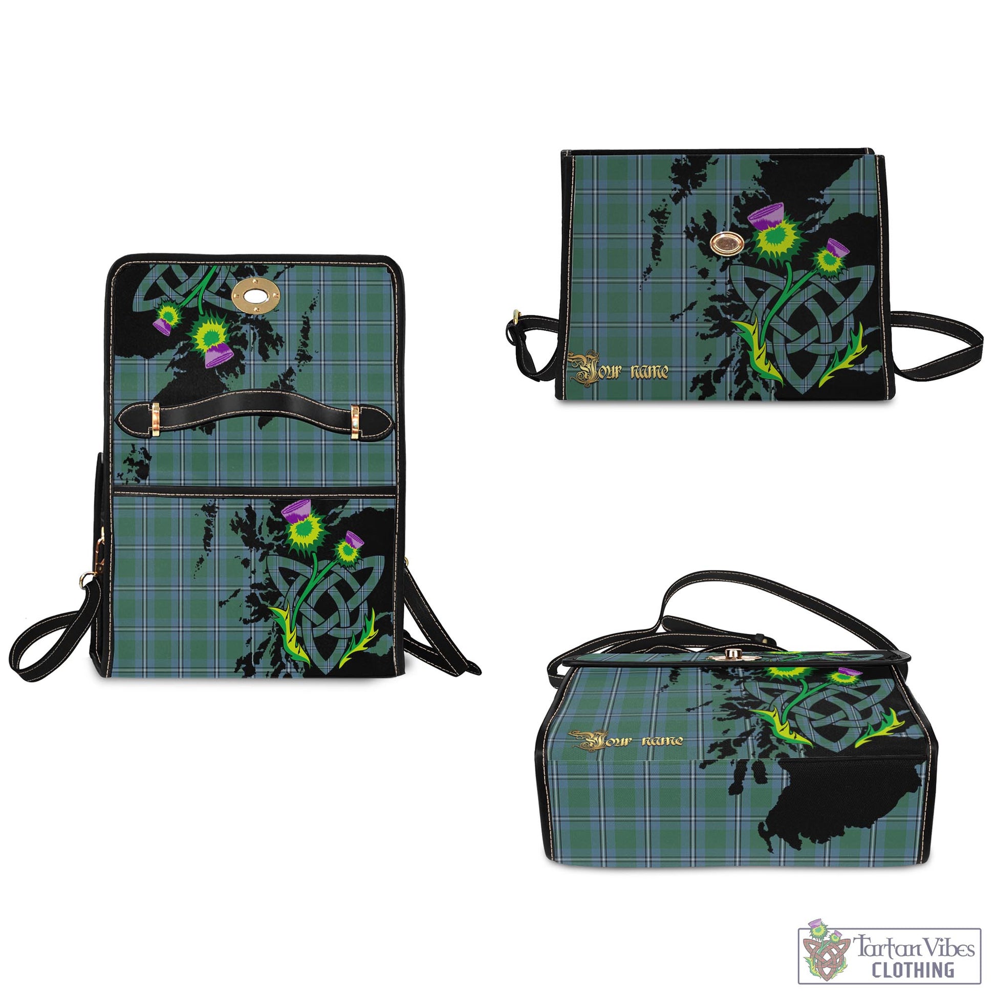 Tartan Vibes Clothing Irvine of Drum Tartan Waterproof Canvas Bag with Scotland Map and Thistle Celtic Accents