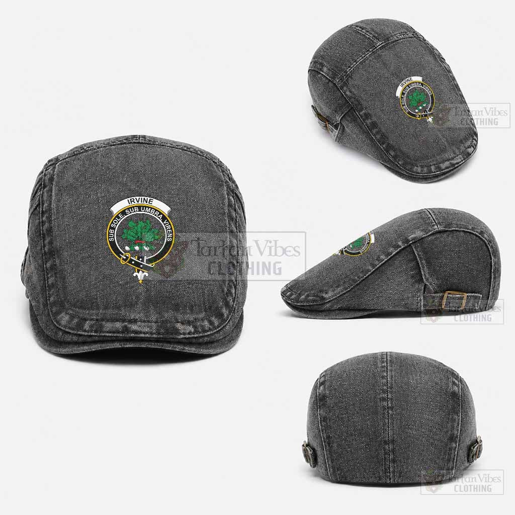 Irvine Scottish Clan Crest Washed Flat Cap - Unisex Jeff Cap One Size (Adjustable) Black - Tartan Vibes Clothing