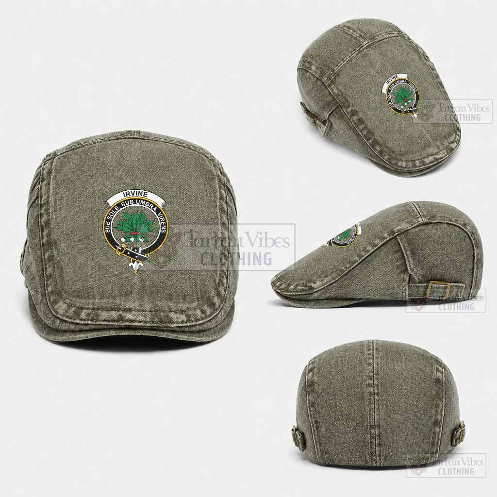 Irvine Scottish Clan Crest Washed Flat Cap - Unisex Jeff Cap One Size (Adjustable) Army Green - Tartan Vibes Clothing