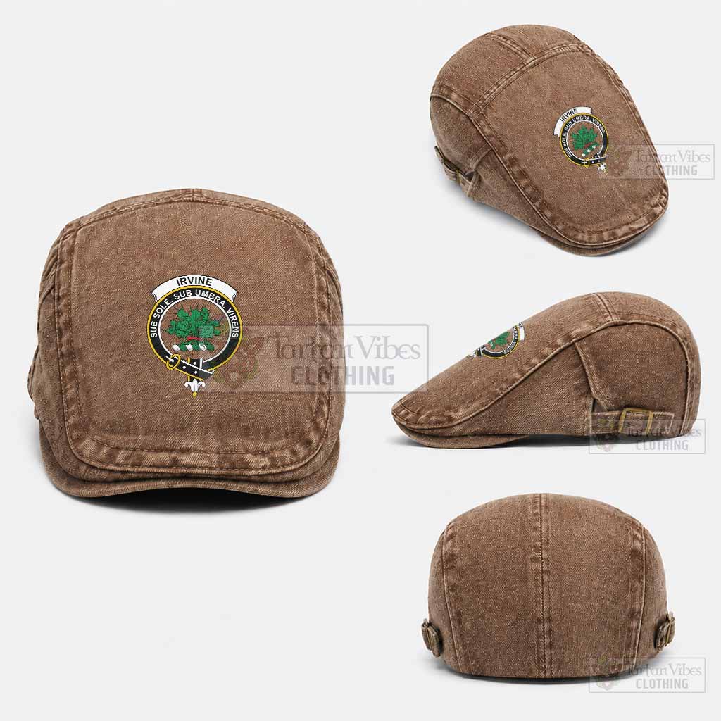 Irvine Scottish Clan Crest Washed Flat Cap - Unisex Jeff Cap One Size (Adjustable) Coffee - Tartan Vibes Clothing