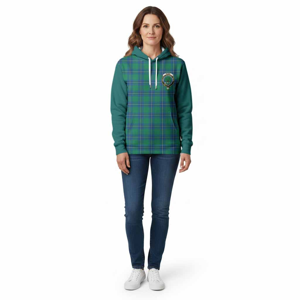 Irvine Tartan Accent Cotton Hoodie with Family Crest