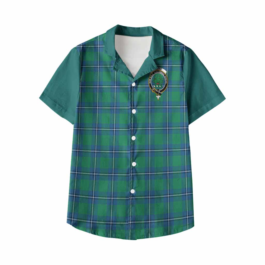 Irvine Tartan Accent Kid Hawaiian Shirt with Family Crest