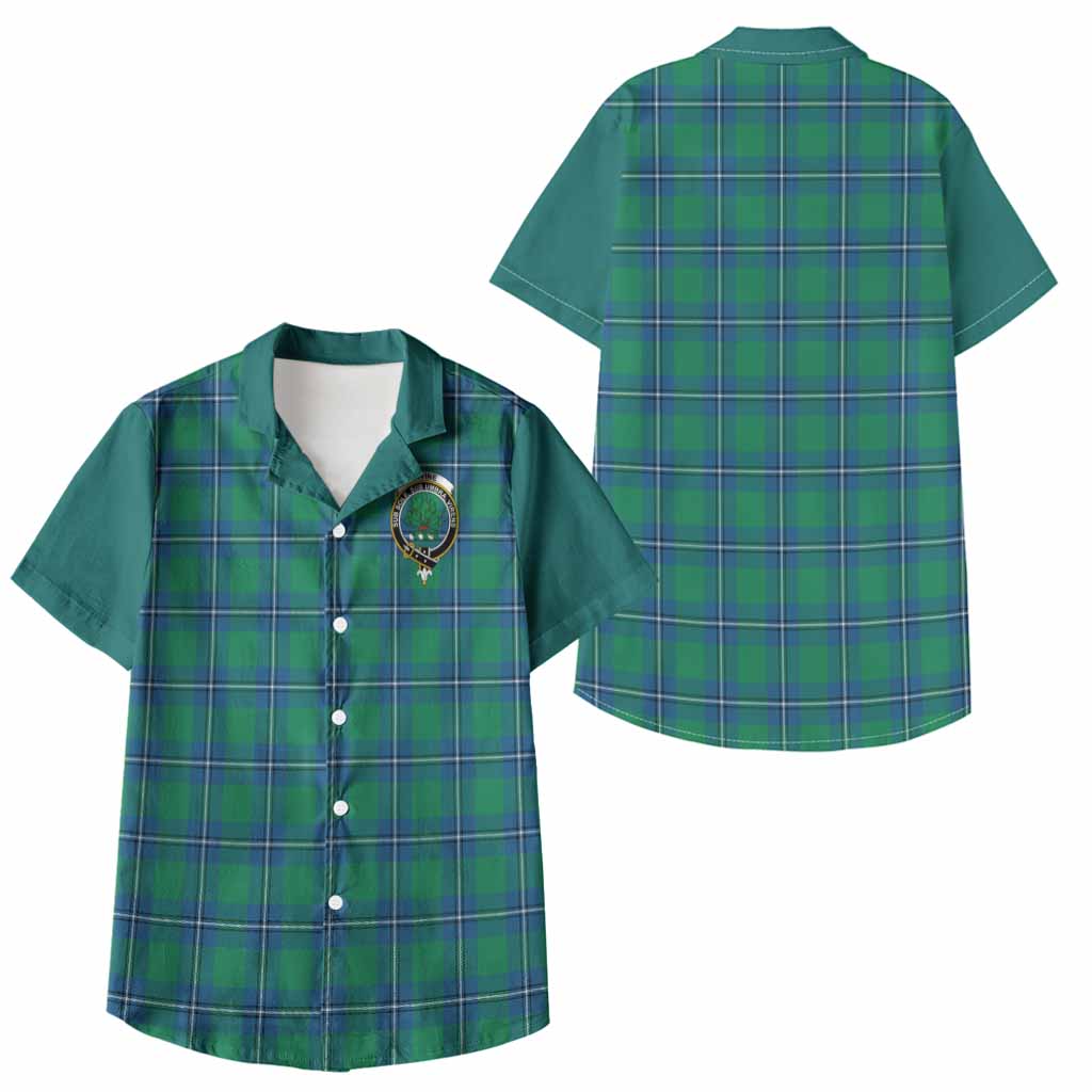 Irvine Tartan Accent Kid Hawaiian Shirt with Family Crest