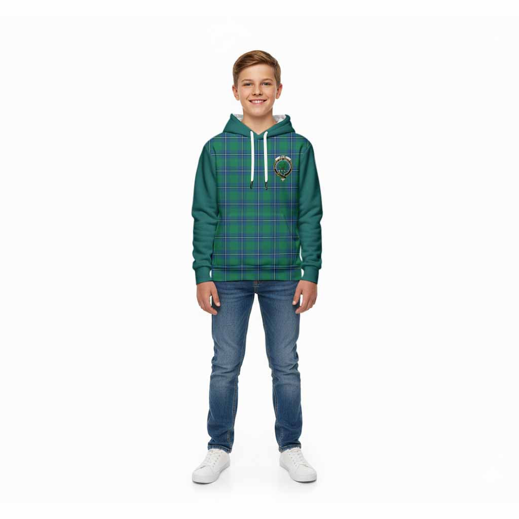 Irvine Tartan Accent Kid Hoodie with Family Crest