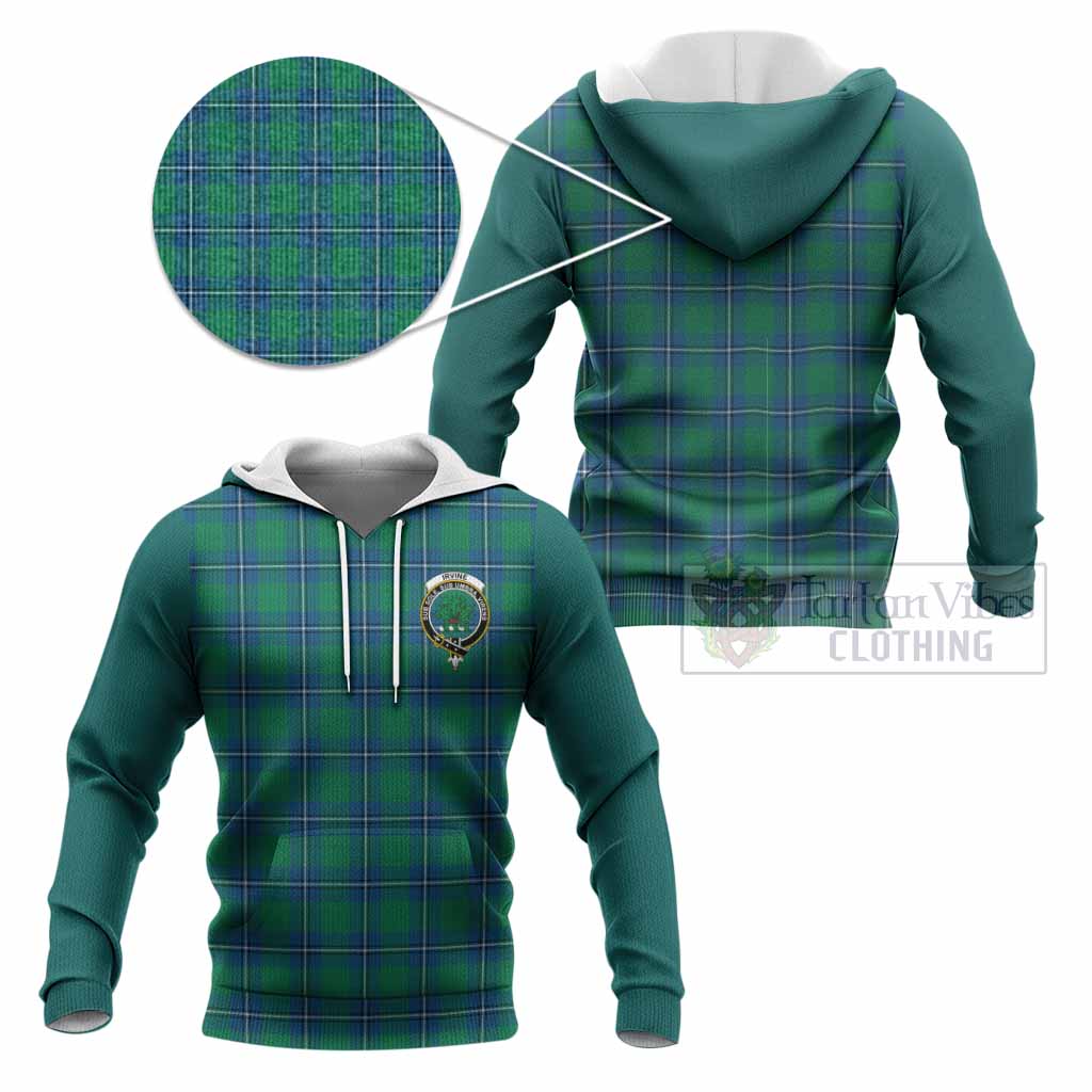 Irvine Tartan Accent Knitted Hoodie with Family Crest