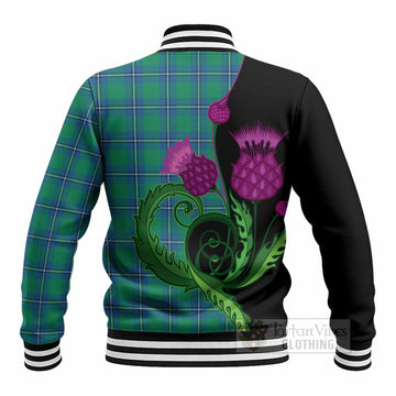 Irvine Tartan Baseball Jacket Traditional Scottish Thistle