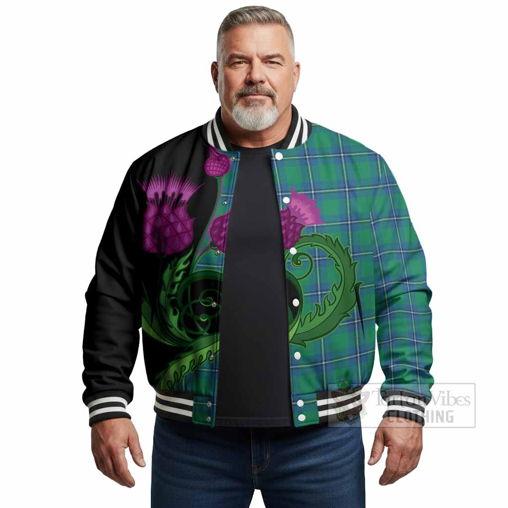 Irvine Tartan Baseball Jacket Traditional Scottish Thistle