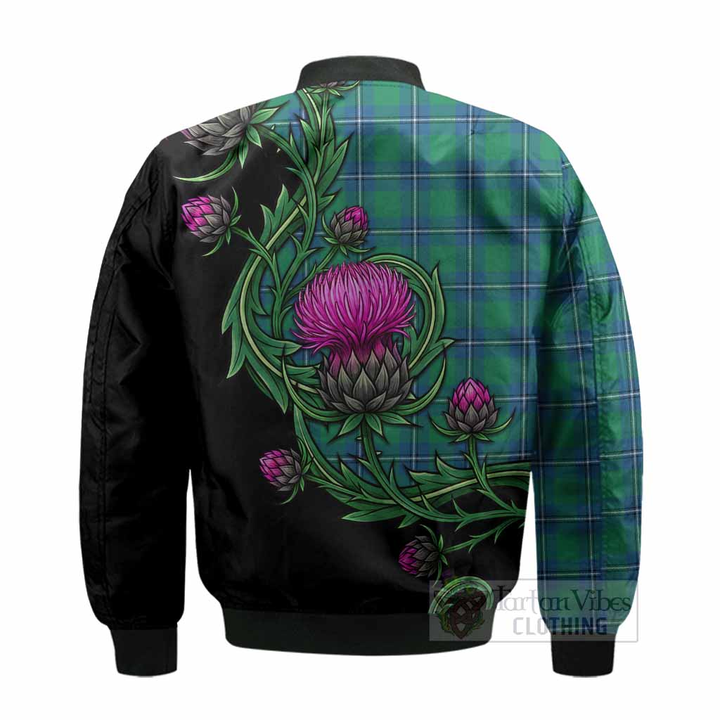 Irvine Tartan Bomber Jacket Resilient Scottish Thistle - Tartan Vibes Clothing