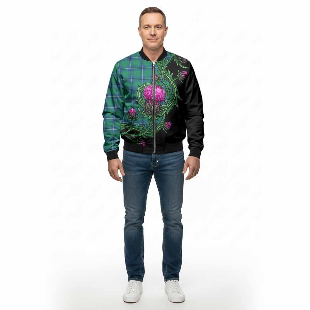 Irvine Tartan Bomber Jacket Resilient Scottish Thistle - Tartan Vibes Clothing
