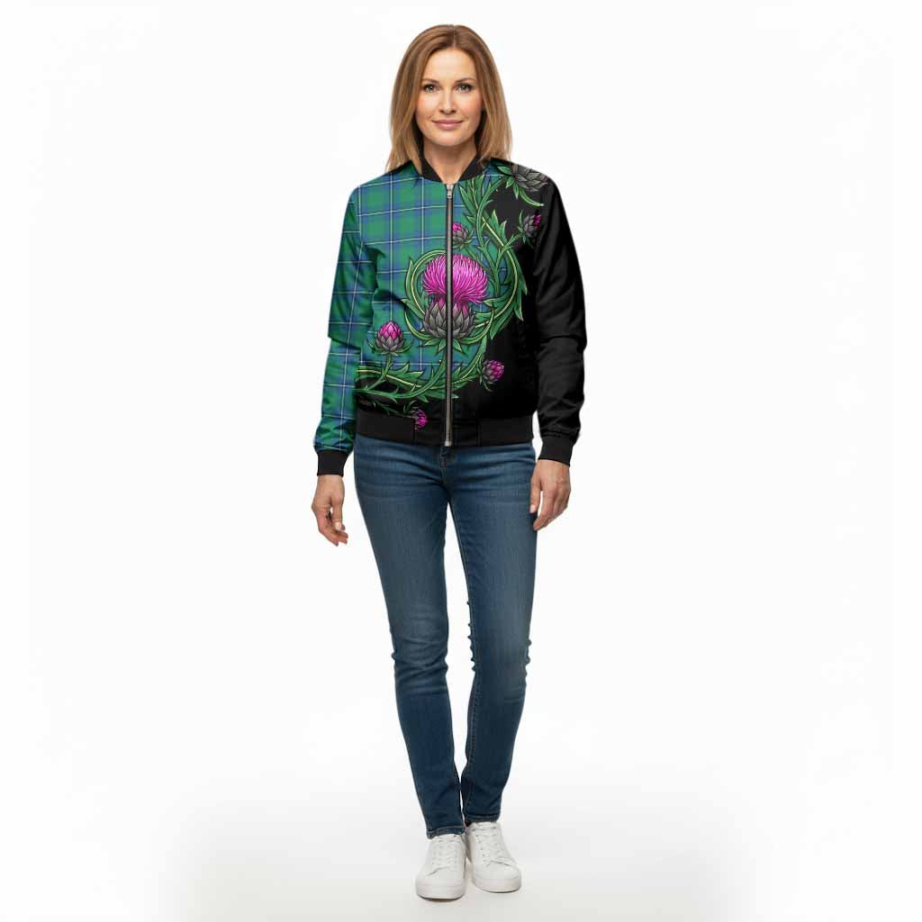 Irvine Tartan Bomber Jacket Resilient Scottish Thistle - Tartan Vibes Clothing
