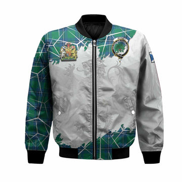 Irvine Tartan Bomber Jacket with Family Crest and Lion Rampant Grunge Style