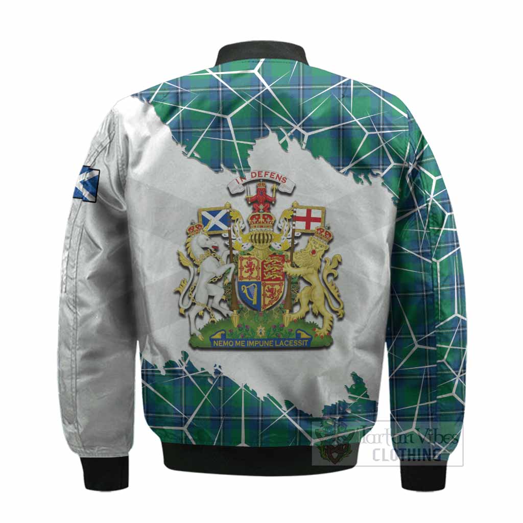Irvine Tartan Bomber Jacket with Family Crest and Lion Rampant Grunge Style