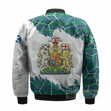 Irvine Tartan Bomber Jacket with Family Crest and Lion Rampant Grunge Style