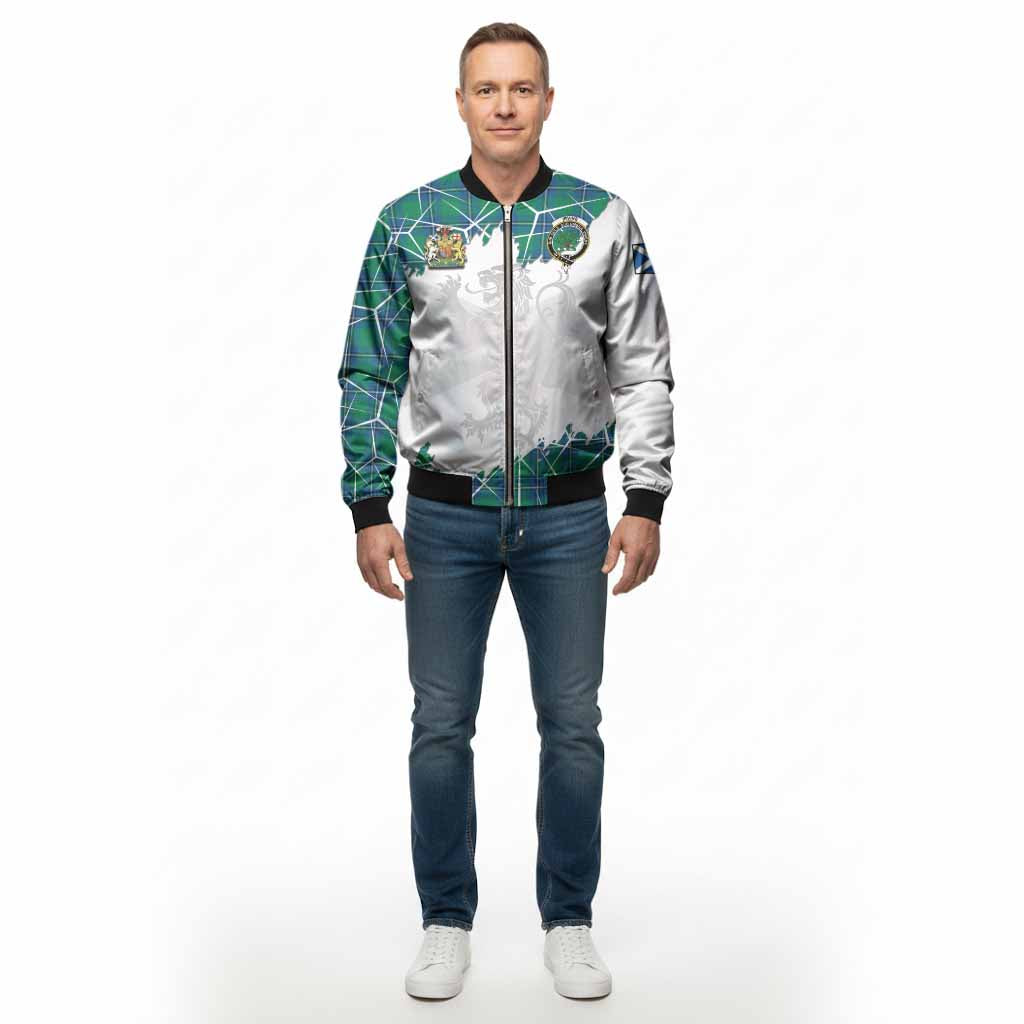 Irvine Tartan Bomber Jacket with Family Crest and Lion Rampant Grunge Style