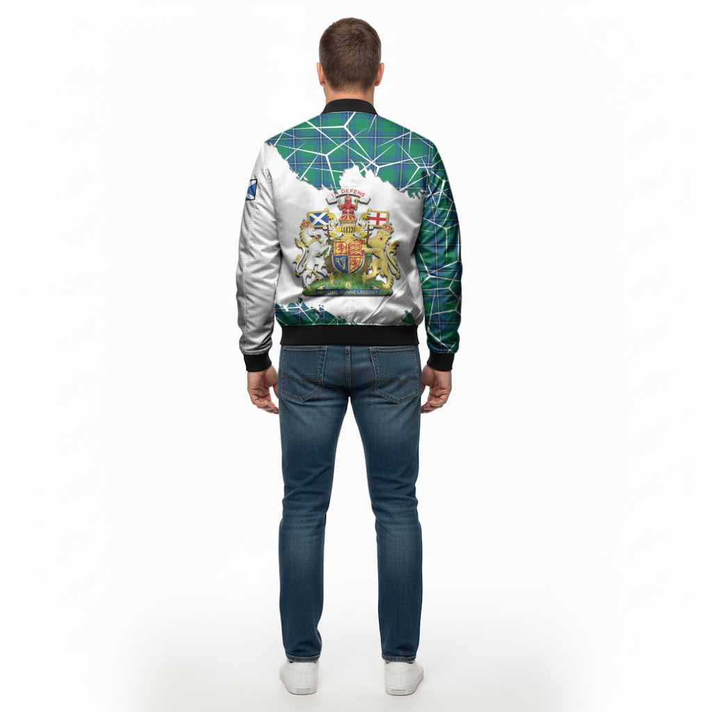 Irvine Tartan Bomber Jacket with Family Crest and Lion Rampant Grunge Style