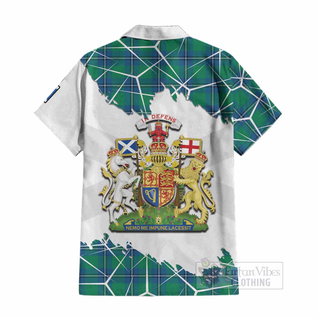 Irvine Tartan Cotton Hawaiian Shirt with Family Crest and Lion Rampant Grunge Style