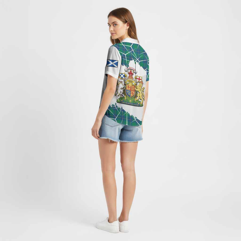 Irvine Tartan Cotton Hawaiian Shirt with Family Crest and Lion Rampant Grunge Style