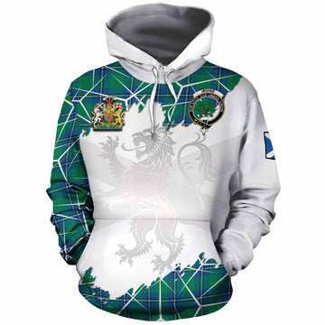 Irvine Tartan Cotton Hoodie with Family Crest and Lion Rampant Grunge Style