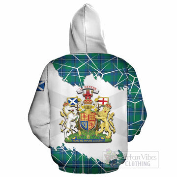 Irvine Tartan Cotton Hoodie with Family Crest and Lion Rampant Grunge Style
