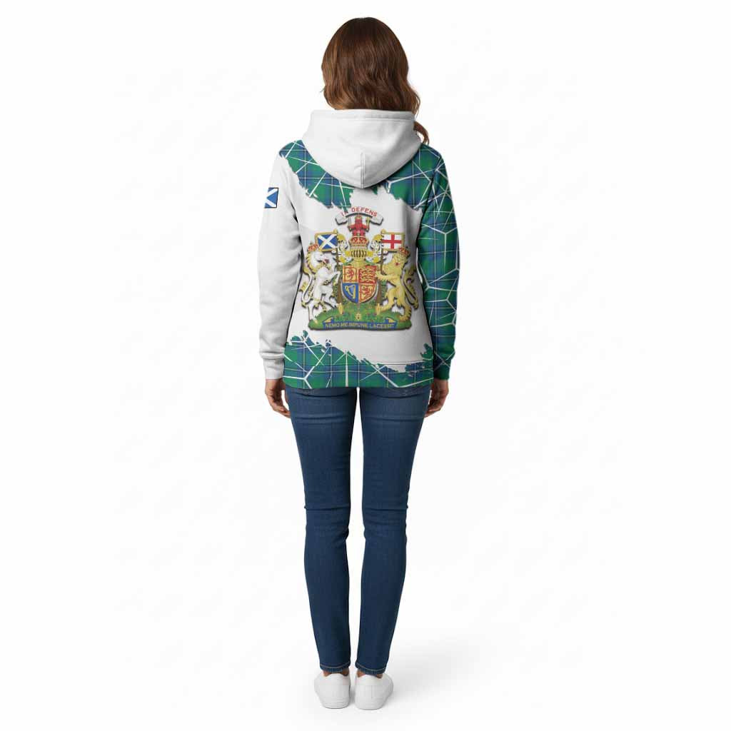 Irvine Tartan Cotton Hoodie with Family Crest and Lion Rampant Grunge Style