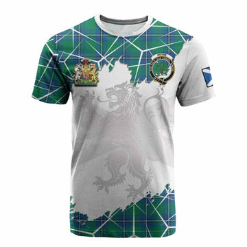 Irvine Tartan Cotton T-shirt with Family Crest and Lion Rampant Grunge Style