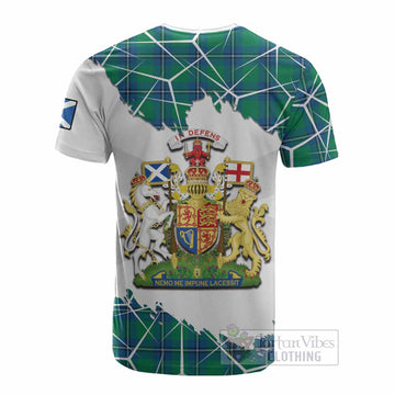 Irvine Tartan Cotton T-shirt with Family Crest and Lion Rampant Grunge Style
