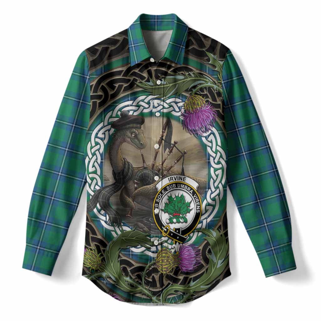 Irvine Tartan Crest Bagpipe Nessie Women Casual Shirt Scottish Loch Ness Monster Celtic Thistle