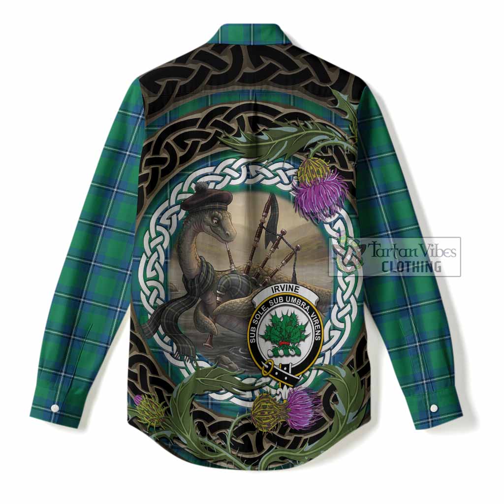 Irvine Tartan Crest Bagpipe Nessie Women Casual Shirt Scottish Loch Ness Monster Celtic Thistle
