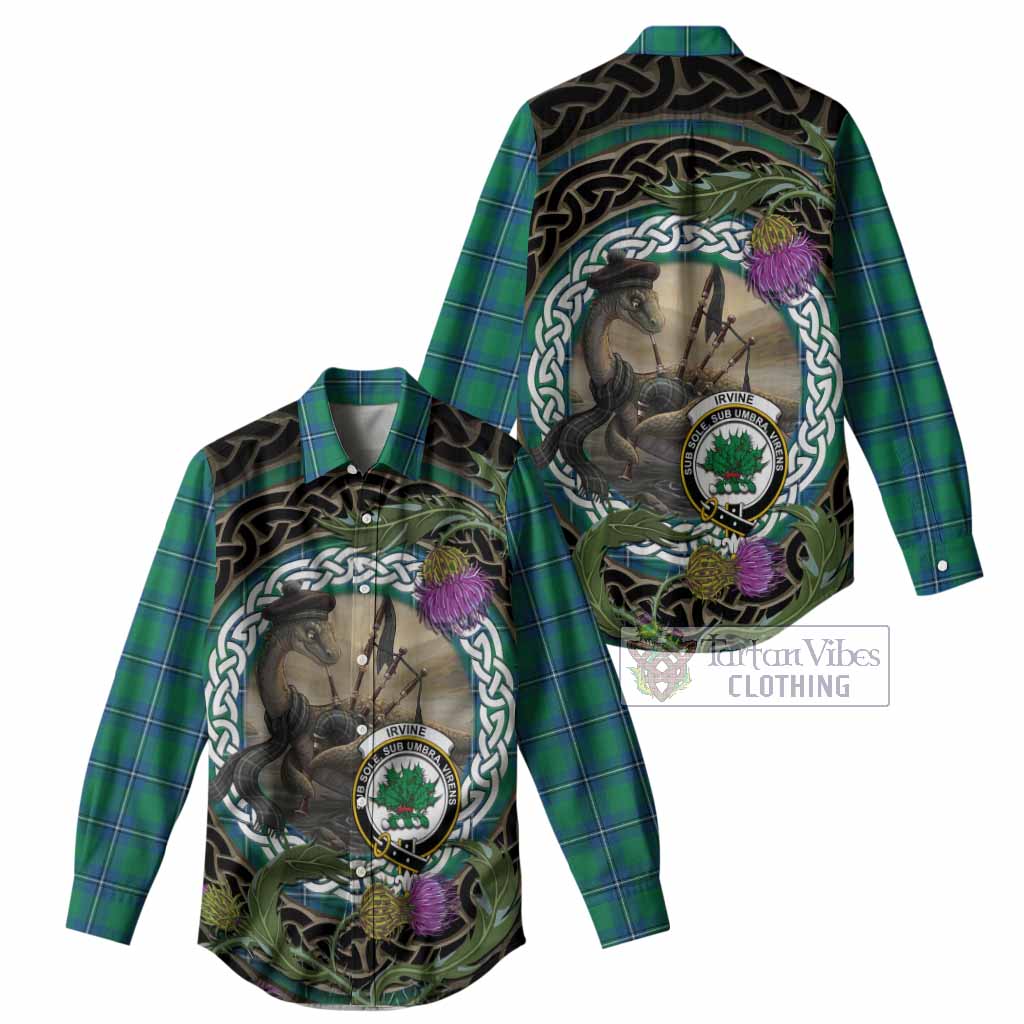 Irvine Tartan Crest Bagpipe Nessie Women Casual Shirt Scottish Loch Ness Monster Celtic Thistle