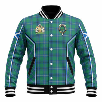 Irvine Tartan Crest Baseball Jacket Scotland Coat of Arm Flag Style