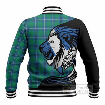 Irvine Tartan Crest Baseball Jacket Scottish Golden Lions Wave Flow