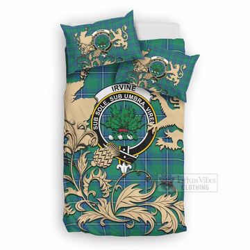 Irvine Tartan Crest Bedding Set with Scottish Iconic Symbols 
