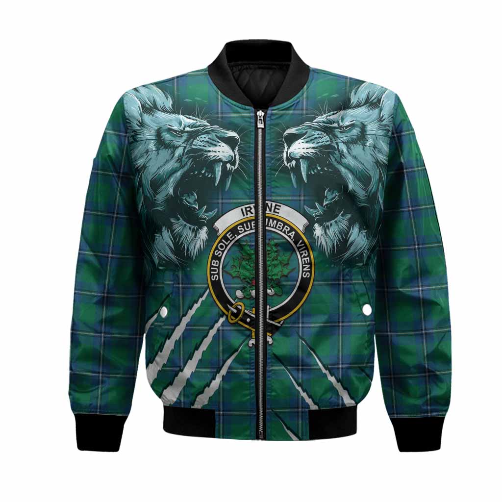 Irvine Tartan Crest Bomber Jacket Ferocious Lion Style