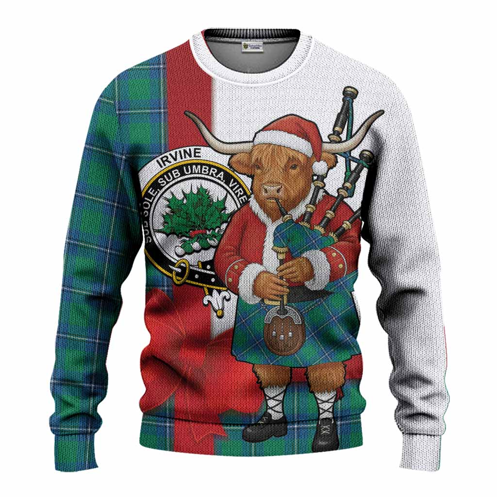 Irvine Tartan Crest Christmas Christmas Ugly Sweater Highland Cow Bagpipes Coquette Bow Style